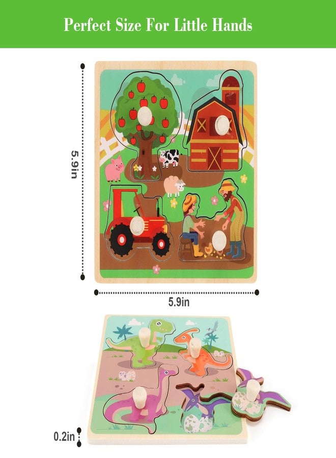 Slotic Wooden Peg Puzzles for Toddlers 1-3, Kids' Educational Preschool Peg Puzzle Toy, Set of 4 Toddler Puzzles - Farm, Dinosaur, Fruit and Marine Animals, Ideal Gift for Ages 1 2 3 Boys and Girls - Image 3